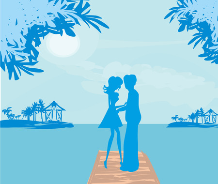 Couple holding hands at beachのイラスト素材