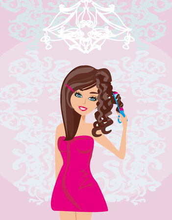 Curling iron and hairのイラスト素材