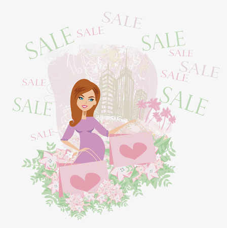 Beautiful pregnant woman - shopping cardのイラスト素材