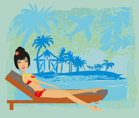 Grunge banner with palm trees and sexy girlのイラスト素材