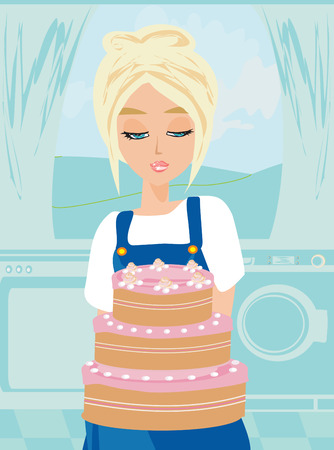 Housewife baked the cakeのイラスト素材
