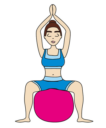 Woman with a pilates ball - Doodle illustrationのイラスト素材