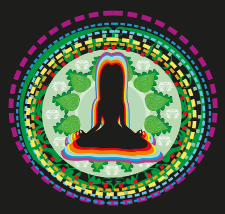 Woman silhouette sitting in lotus pose.のイラスト素材