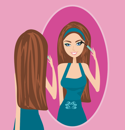 Girl applying make upのイラスト素材