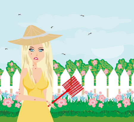 Mosquito bites girl in the garden.のイラスト素材