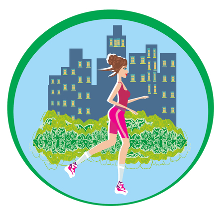 Jogging girl in city - abstract cardのイラスト素材