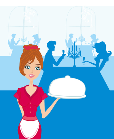 Waitress serving dishのイラスト素材