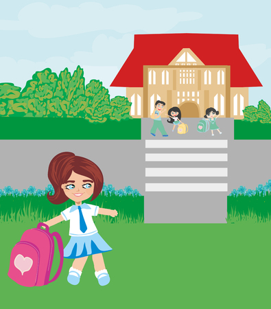 Happy kids go to schoolのイラスト素材
