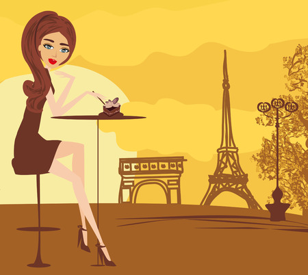 Pretty girl in the Parisian cafeのイラスト素材