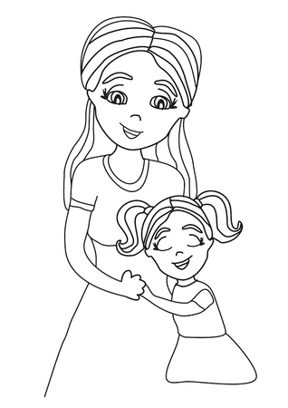 Daughter hugging her mom.のイラスト素材