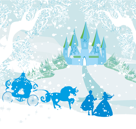 Castle and princess with princeのイラスト素材