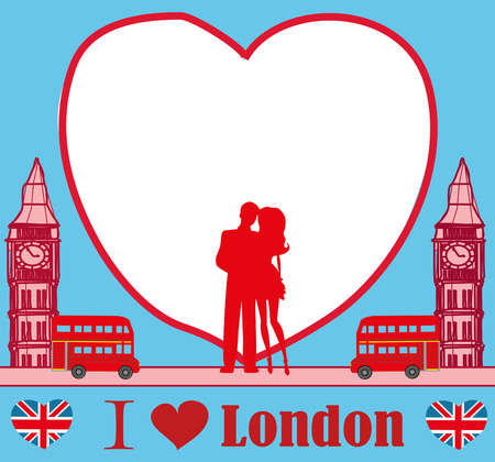 Romantic couple in London cardのイラスト素材