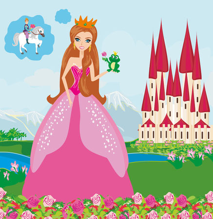 Beautiful young princess and big frogのイラスト素材