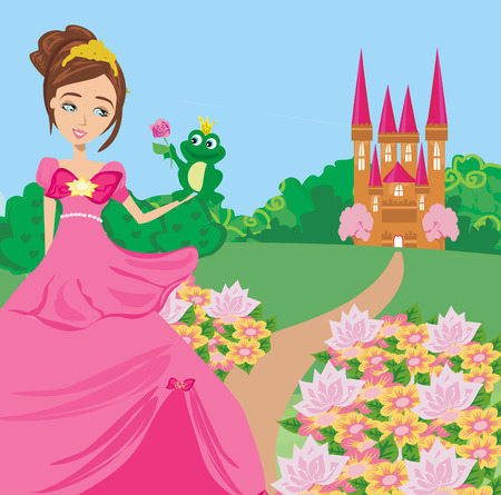 Beautiful young princess and big frogのイラスト素材