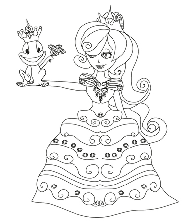 Beautiful young princess and big frogのイラスト素材