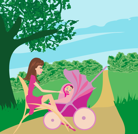 Mother and daughter in the parkのイラスト素材