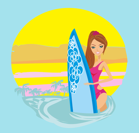 surfer girl on a beach iconのイラスト素材