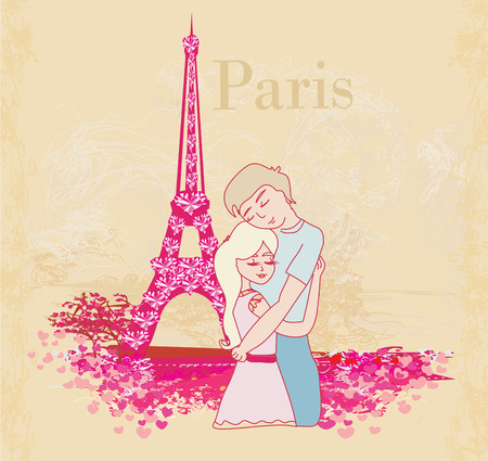 Romantic couple in Paris - abstract cardのイラスト素材