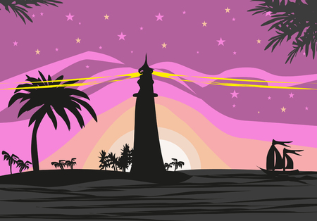 Lighthouse seen from a tiny beachのイラスト素材