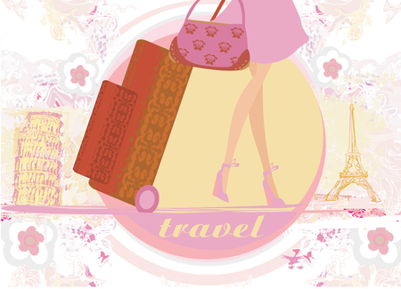 travel girl in France and Italy with baggageのイラスト素材