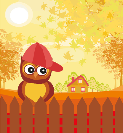 Owl in autumn dayのイラスト素材