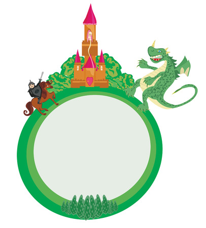 Dragon and knight fighting - frameのイラスト素材