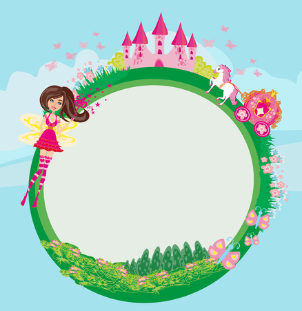 Fairytale frame with castle and carriageのイラスト素材