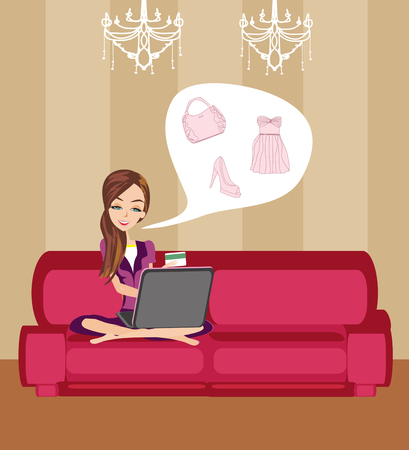 Happy Woman shopping online .のイラスト素材