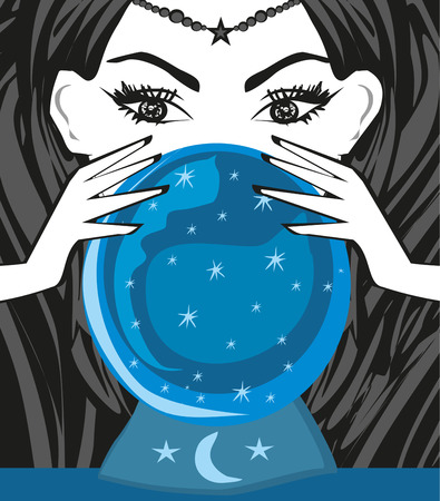 Fortune teller woman reading future on magical crystal ballのイラスト素材