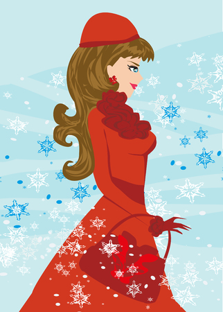 Beautiful girl on winter shoppingのイラスト素材