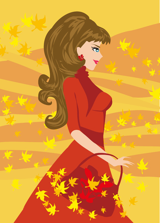 Illustration a girl in autumn background.のイラスト素材