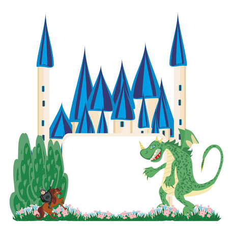 Dragon and knight fighting - frameのイラスト素材