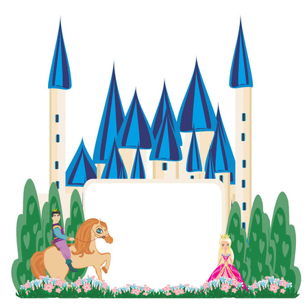 Prince riding a horse to the castle - abstract frameのイラスト素材