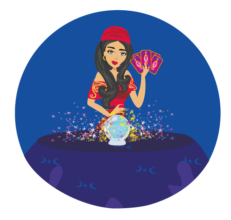 Fortune teller woman reading future on magical crystal ballのイラスト素材