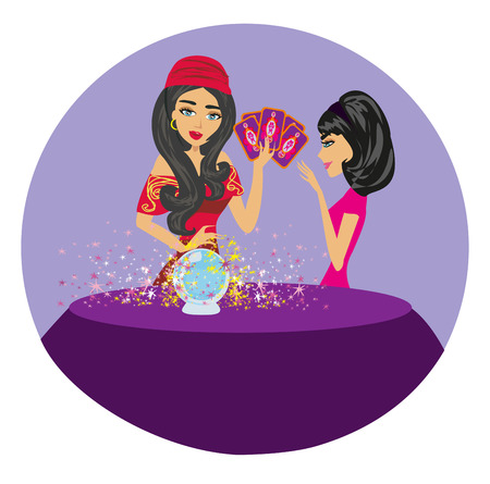 Fortune teller woman reading future on magical crystal ballのイラスト素材