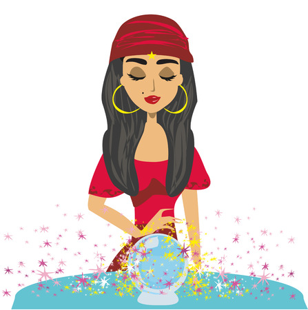 Fortune teller woman reading future on magical crystal ballのイラスト素材