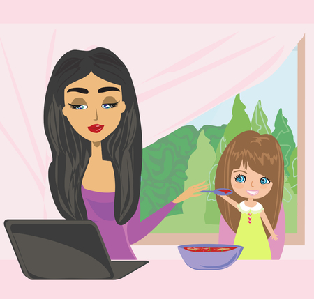Mother and child eating icon.のイラスト素材