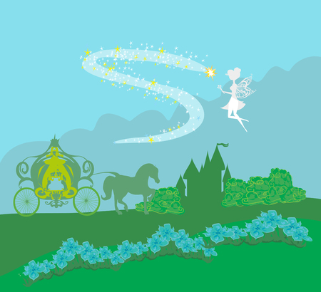 Illustration of a fairy and a pumpkin carriageのイラスト素材