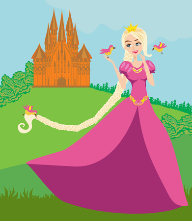 Beautiful queen in front of her castleのイラスト素材