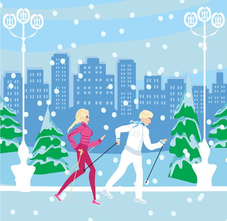 Walking in winterのイラスト素材