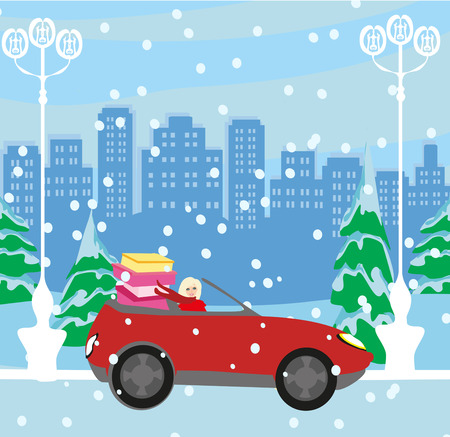 Young woman on Christmas shoppingのイラスト素材