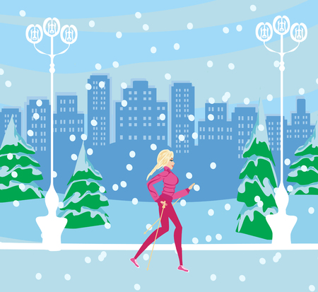 Active woman exercising in winterのイラスト素材