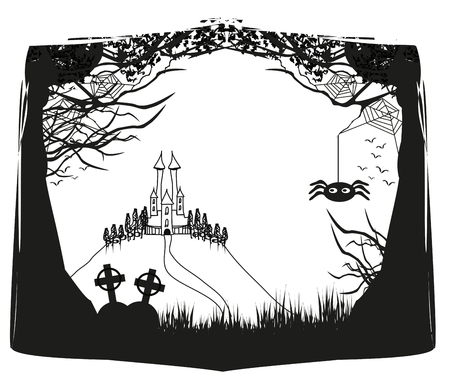 Halloween night - black and white frameのイラスト素材