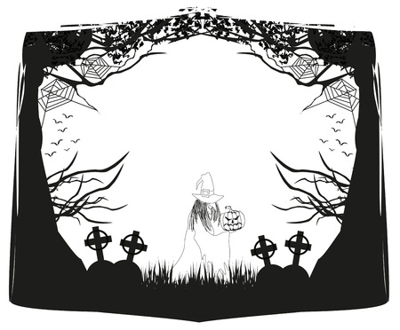 Halloween night - black and white frameのイラスト素材