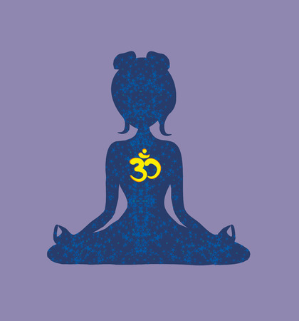 Yoga girl with ohm symbol vector illustration.のイラスト素材