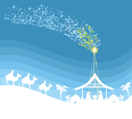 Biblical scene - birth of Jesus in Bethlehem.のイラスト素材