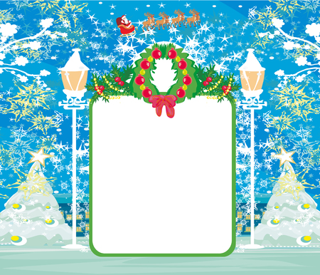 Christmas and New Year card template with winter landscape.のイラスト素材