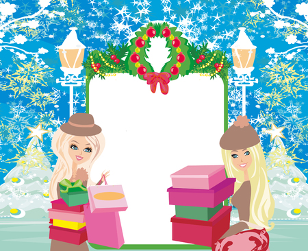Christmas shopping - winter sale cardのイラスト素材