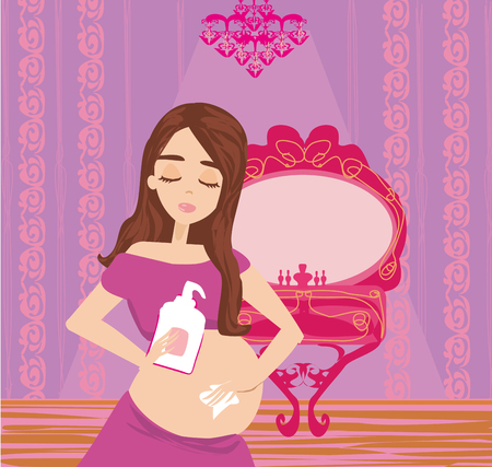 Pregnant woman lubricates the stomach remedy against stretch marksのイラスト素材