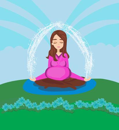 pregnant woman meditates in natureのイラスト素材
